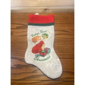 Vintage Felt Stocking 80s Rennoc Baby's First Christmas Felt Stocking 15"x7"